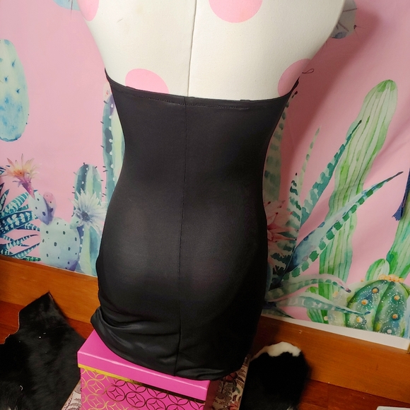 Vintage • Nip Tuck Boost •Black Strapless Nylon Sexy Slip Lingerie Bodycon [38B] - Picture 6 of 8